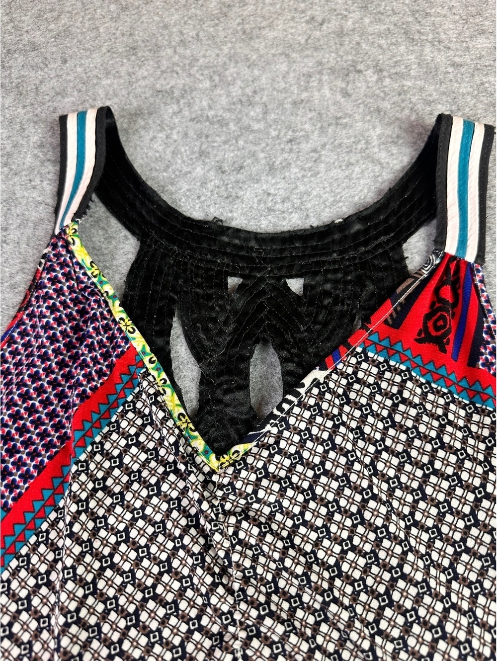 Candies Patchwork Floral Geometric Sleeveless Tank Top XL Boho Crochet Detail - Picture 2 of 7